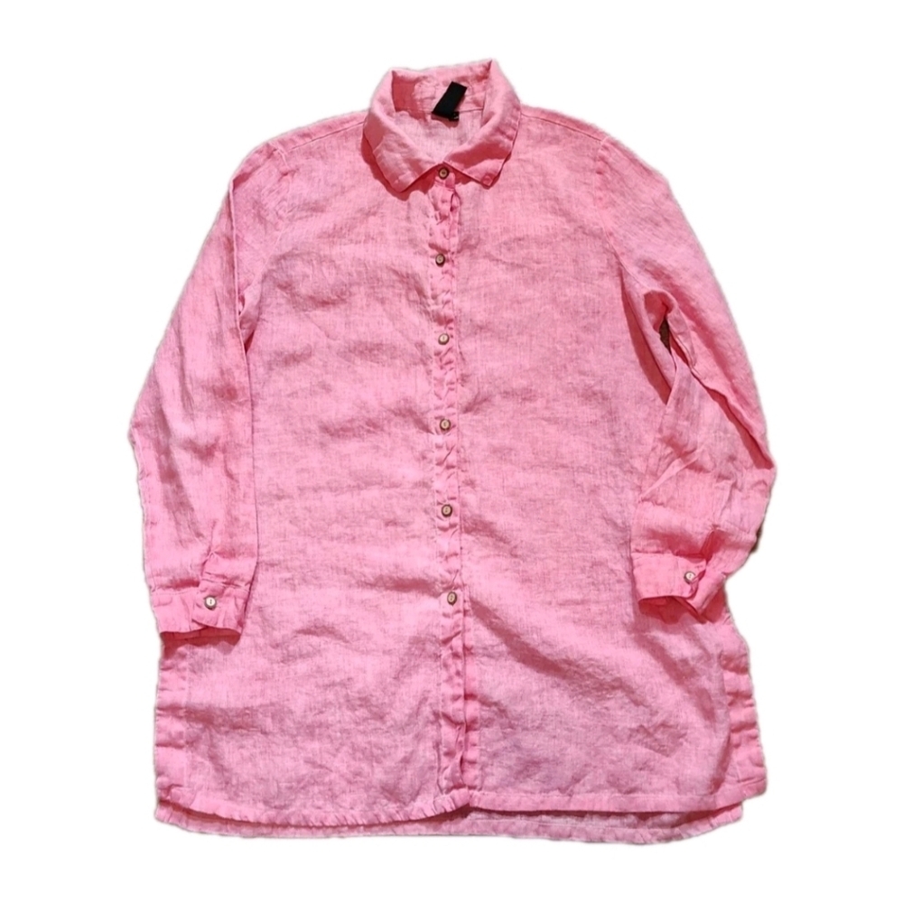 Womens Resortwear Linen Button Down Shirt M Pink Lightweight Euro Summer